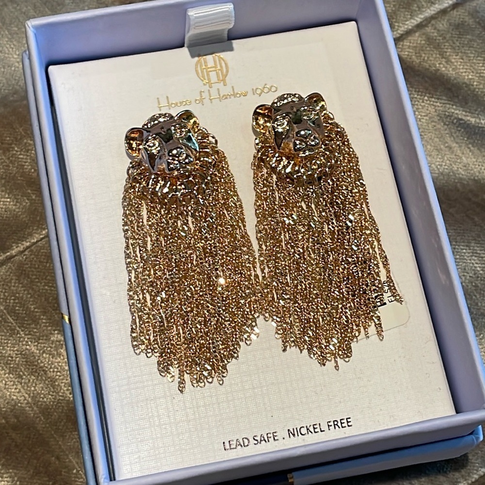 House of Harlow Fringe Lion Earrings New In Box